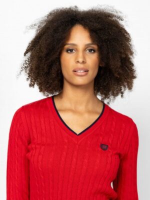 Γυναικείο πλεκτό πουλόβερ με V neck HillaT53023 Red (4)