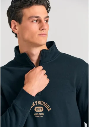 half zip φούτερ με branded τύπωμα FBM012 020 06 Black