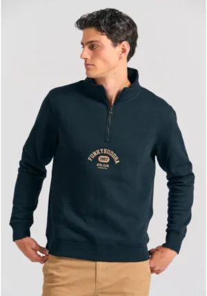 half zip φούτερ με branded τύπωμα FBM012 020 06 Black (4)