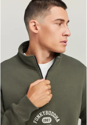half zip φούτερ με branded τύπωμα FBM012 020 06 Dusty Olive