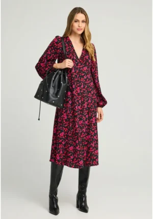 V neck floral midi φόρεμα FBL012 136 13 Black (4)