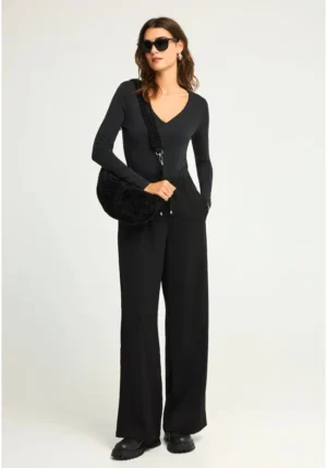 Wide leg παντελόνι με κορδόνι FBL012 135 02 Black