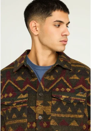 Ανδρικό casual oversize πουκάμισο με ethnic σχέδιο FBM012 059 05 Dusty Olive (3)