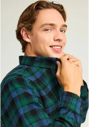 Ανδρικό καρό πουκάμισο με button down γιακά FBM012 016 05 Deep Emerald (4)