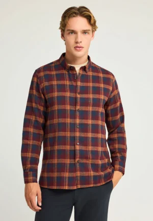 Ανδρικό καρό πουκάμισο με button down γιακά FBM012 016 05 Earth Red
