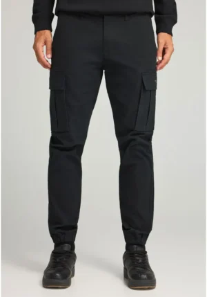Ανδρικό regular fit cargo παντελόνι με cuffed τελείωμα FBM012 030 02 Black
