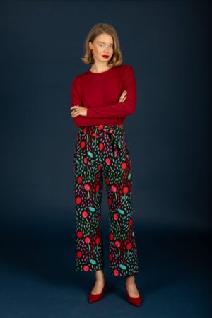 εμπριμέ παντελόνι με ζώνη Betty 130 21467 Black (2)