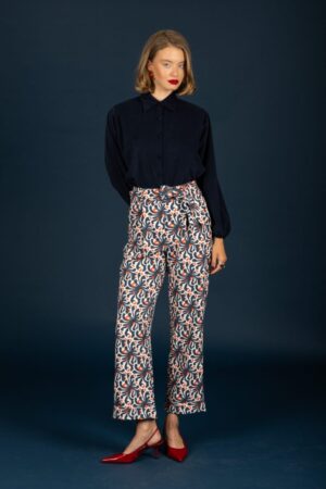 εμπριμέ παντελόνι με ζώνη Fuller 130 21465 Blue (4)