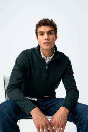 half zip φούτερ με branded τύπωμα 10061521894 Forest Night (4)