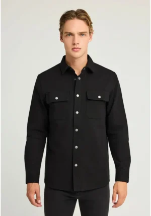 Overshirt τζιν ανδρικό πουκάμισο με τσέπες στο στήθος FBM012 080 05 Black (4)