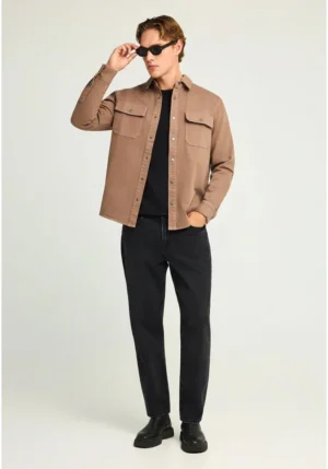 Overshirt τζιν ανδρικό πουκάμισο με τσέπες στο στήθος FBM012 080 05 Cigar (2)
