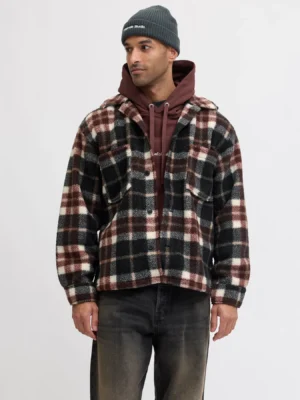 oversize καρό πουκάμισο 12286161 Mocha Meringue