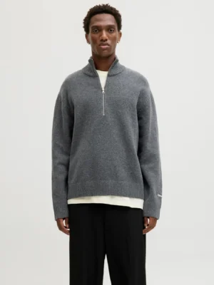 πλεκτό πουλόβερ με φερμουάρ 12282749 D.K Grey (4)