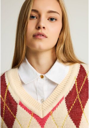 Πλεκτό V neck με ρόμβους FBL012 133 09 Off White (4)