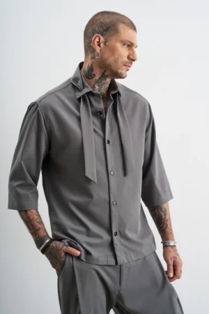 Promise πουκάμισο loose fit 95025 Anthracite (3)