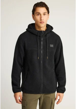 Sustainable relaxed fit fleece ζακέτα φούτερ με τσέπες και φερμουάρ FBM012 056 06 Black (4)