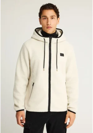 Sustainable relaxed fit fleece ζακέτα φούτερ με τσέπες και φερμουάρ FBM012 056 06 Cloud Cream (4)
