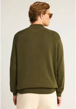 Ανδρικό μονόχρωμο half zip πλεκτό πουλόβερ FBM012 003 09 Dusty Olive (3)