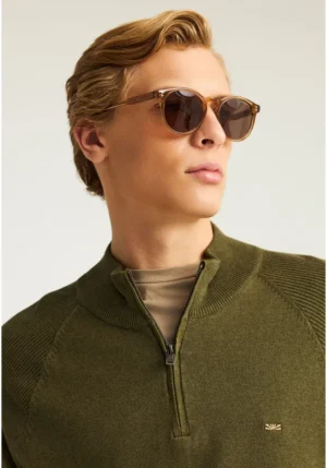 Ανδρικό μονόχρωμο half zip πλεκτό πουλόβερ FBM012 003 09 Dusty Olive (4)