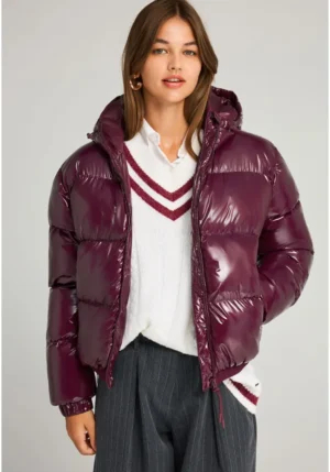Γυναικείo Καπιτονέ puffer μπουφάν με κουκούλα FBL012 103 01 Merlot