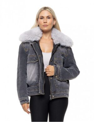 Γυναικείο jean μπουφάν με γούνινο γιακά 54 101 042 Black