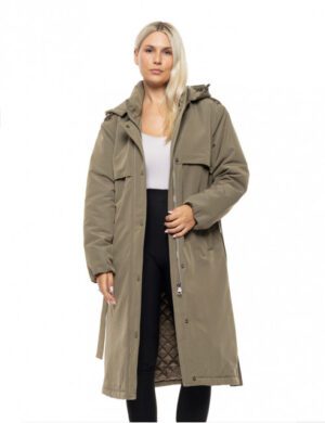 Γυναικείο μακρύ μπουφάν με κουκούλα 54 101 035 Khaki