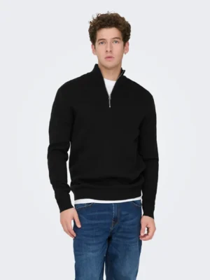 πλεκτό πουλόβερ με φερμουάρ 22036613 Black (4)
