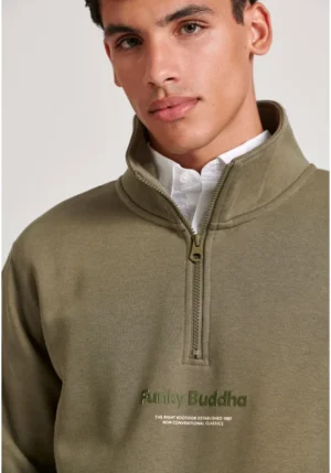 Relaxed fit half zip φούτερ με branded τύπωμα FBM010 011 06 Cement (2)