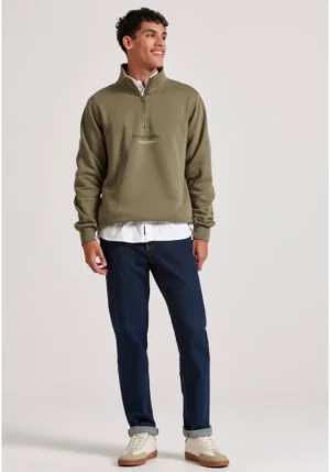 Relaxed fit half zip φούτερ με branded τύπωμα FBM010 011 06 Cement (3)