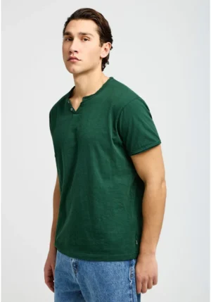 T shirt με λαιμό henley και raw cuts FBM013 004 04 Bistrot Green