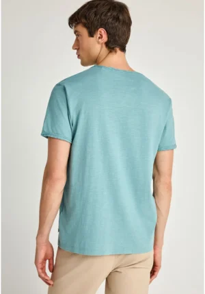 T shirt με λαιμό henley και raw cuts FBM013 004 04 Mineral Blue (2)