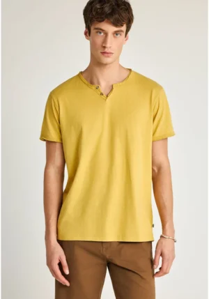 T shirt με λαιμό henley και raw cuts FBM013 004 04 Yellow