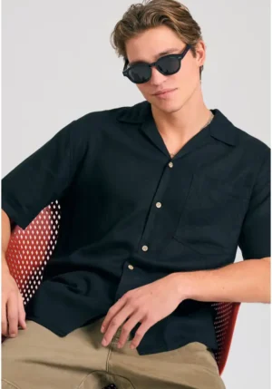 Ανδρικό πουκάμισο με κοντό μανίκι The essentials FBM013 006 05 Black (2)