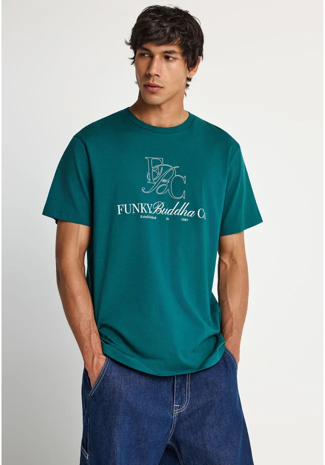 Ανδρικό t shirt με τύπωμα από βαμβάκι FBM013 023 04 Emerald