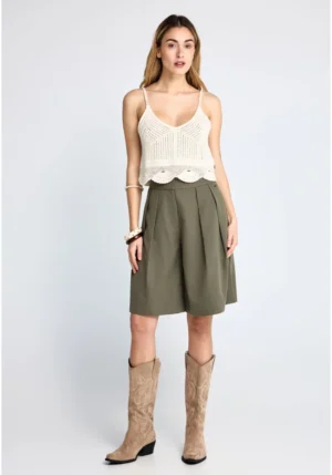 Βερμούδα με πιέτες FBL013 111 03 Khaki (2)