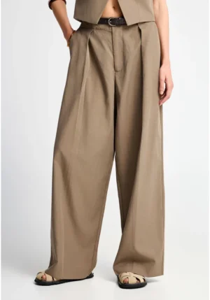 Γυναικεία casual wide leg παντελόνα FBL013 106 02 Cigar
