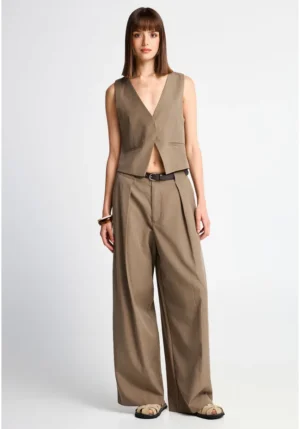 Γυναικεία casual wide leg παντελόνα FBL013 106 02 Cigar (2)