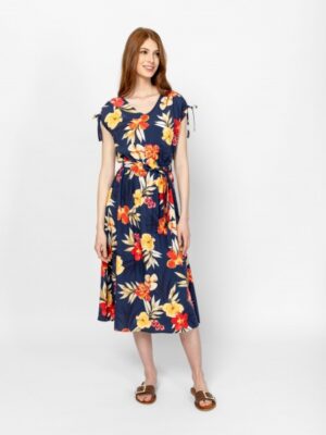 Γυναικείο floral φόρεμα πουκάμισο Veltica50064 Navy