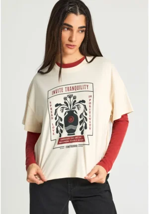 Γυναικείο loose fit t shirt με τύπωμα FBL013 121 04 Chalk