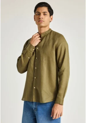 Λινό πουκάμισο με λαιμό mao FBM013 003 05 Khaki