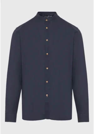 Λινό πουκάμισο με λαιμό mao FBM013 003 05 Navy (3)
