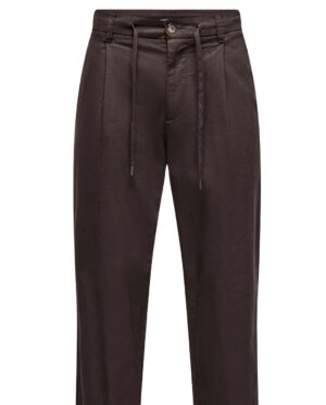 Tapered Fit λινό παντελόνι chinos 22036356 Coffee Bean (2)