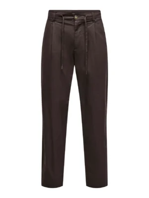 Tapered Fit λινό παντελόνι chinos 22036356 Coffee Bean (2)