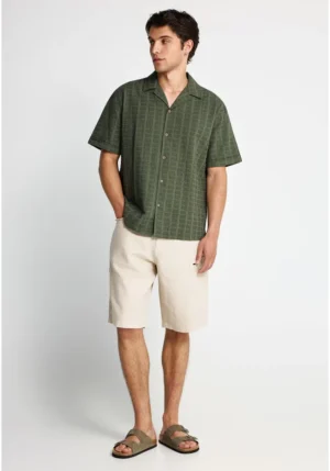 Ανδρικό oversized fit κοντομάνικο πουκάμισο FBM013 023 05 Deep Forest (2)