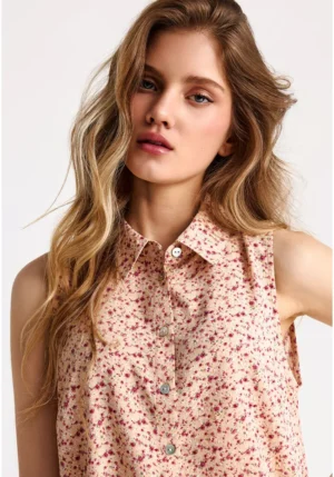 βισκόζη Floral αμάνικο πουκάμισο FBL013 104 05 Apricot (4)