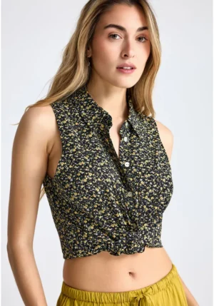βισκόζη Floral αμάνικο πουκάμισο FBL013 104 05 Black (2)