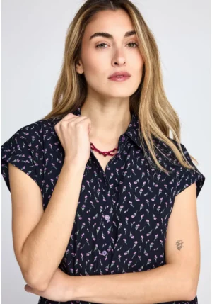 βισκόζη Floral αμάνικο πουκάμισο FBL013 105 05 Navy