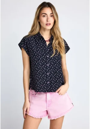 βισκόζη Floral αμάνικο πουκάμισο FBL013 105 05 Navy (4)