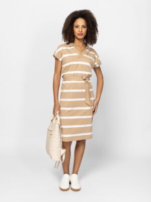 Γυναικείο ριγέ φόρεμα polo VamyraT24008 Beige