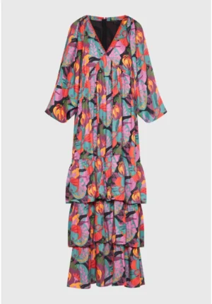 Loose fit εμπριμέ μάξι φόρεμα με βολάν FBL013 105 13 Multi